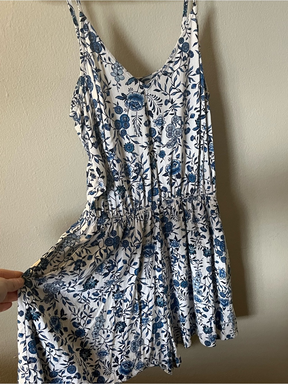 Women's White Floral romper with Blue Print size Small